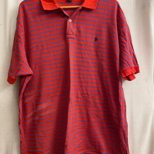 Polo by Ralph Lauren Men's Orange and Blue Striped Shirt